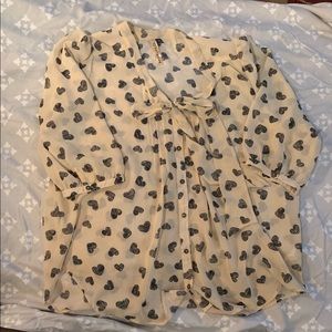 Heart print sheer blouse